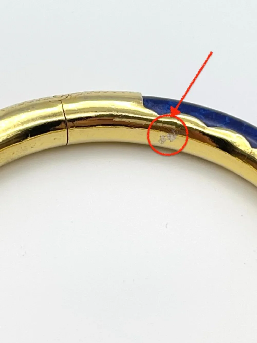 Vintage Blue Stone Gold Tone Hinged Bangle Bracelet